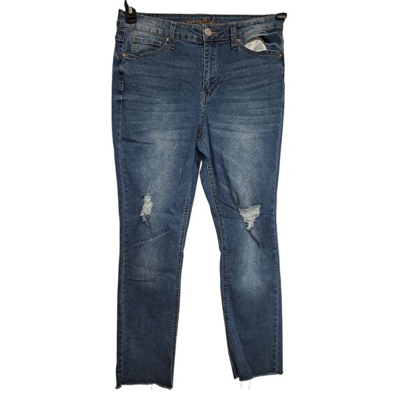 Copperflash Womens High Rise Distressed Skinny Jeans Blue 12 Raw Hem Ripped - Picture 1 of 11